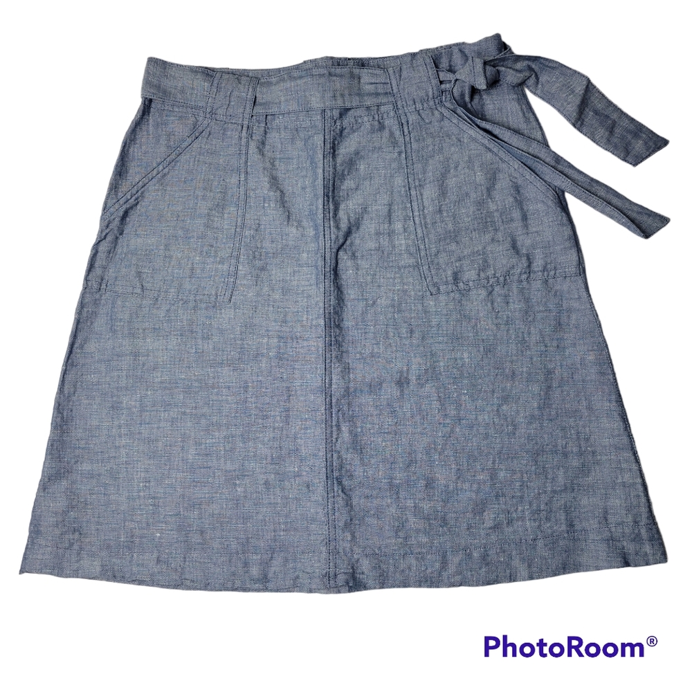 Lija | Linen Cotton Blend Chambray Tie Waist Skirt Size 4